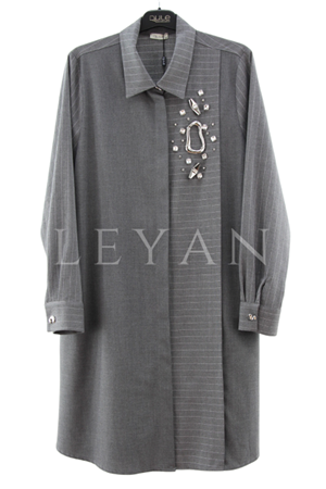 Dule Çizgili Gömlek Tunik- LYN04207 Gri