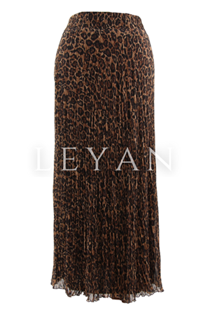 Sentez Leopar Kırıştırma Etek- LYN04201 Kahve