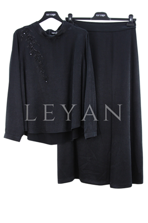 Fuat Gürşen İşlemeli Etekli Takım- LYN04213 Siyah