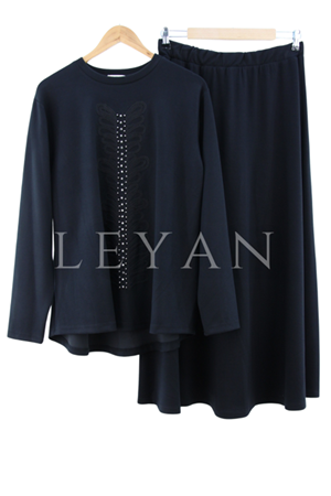 Önü Sıra Taşlı İşlemeli Takım- LYN04218 Siyah