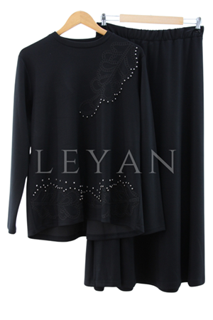 Omzu Ve Etek Ucu İşlemeli Takım- LYN04216 Siyah