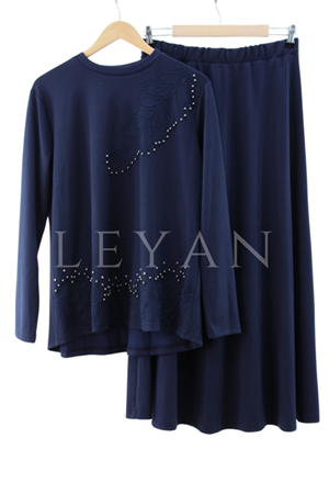 Omzu Ve Etek Ucu İşlemeli Takım- LYN04216 Lacivert