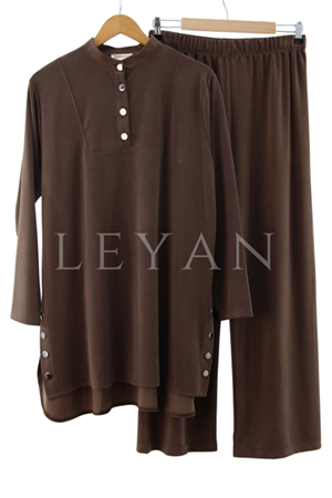 Düğme Detaylı Takım- LYN04222 Kahve