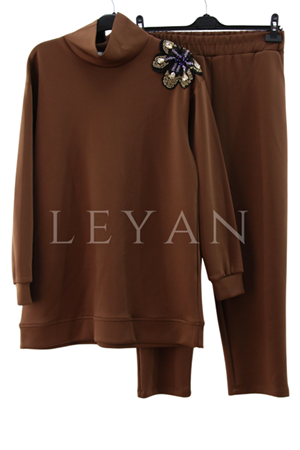 Missemramiss Silenza Omzu İşlemeli Takım- LYN04224 Kahverengi