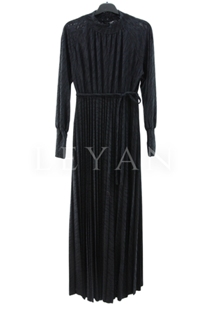 My312 Jakarlı Pilise Elbise- LYN04225 Siyah
