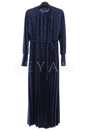 My312 Jakarlı Pilise Elbise- LYN04225 Lacivert