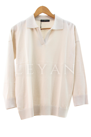 Mutlu Ertan Gömlek Yaka Triko Bluz- LYN02796 Taş