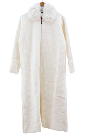 Angora Kumaş Kürklü Ceket- LYN03155 Ekru