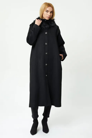 Orhan Store Kürklü Kaşe Kaban- LYN03261 Siyah