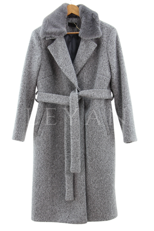 Safir Yakası Kürklü Kaşe Kaban- LYN03236 Gri