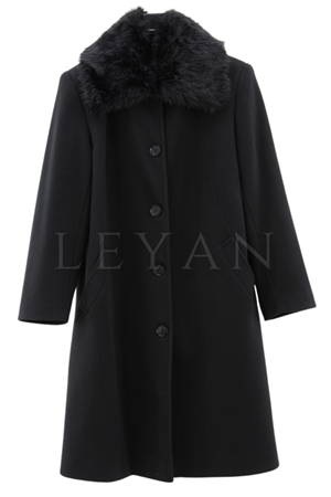Safir Yakası Kürklü Kaban- LYN03239 Siyah
