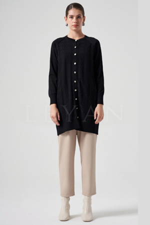 Nuss Kazayağı Desen Hırka- LYN02735 Siyah