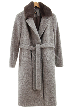 Safir Yakası Kürklü Kaşe Kaban- LYN03236 Kahve