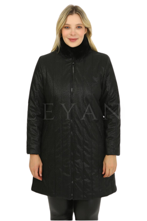 Safir Kürk Detaylı Şişme Mont- LYN03240 Siyah
