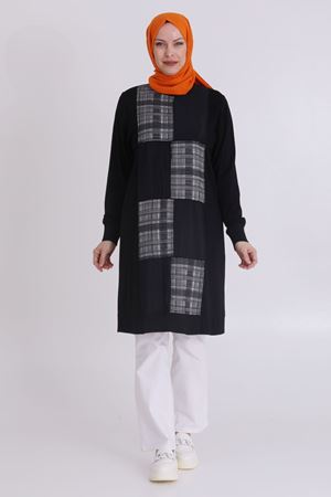Behrem Patchwork Tunik- LYN03346 Siyah