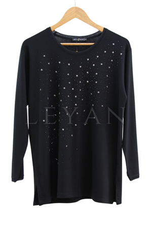 Mutlu Ertan Yıldız Taşlı Bluz- LYN04244 Siyah