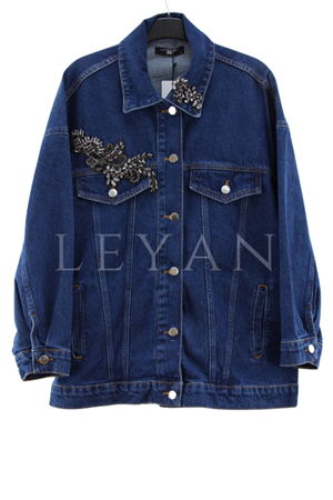 My312 Cepleri Taşlı Jean Ceket- LYN04254 Lacivert