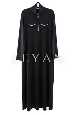 Nuss Cepleri İşlemeli Elbise- LYN04265 Siyah