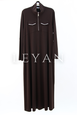 Nuss Cepleri İşlemeli Elbise- LYN04265 Kahve