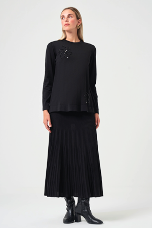 Nuss Taş İşlemeli Etekli Takım- LYN04192 Siyah