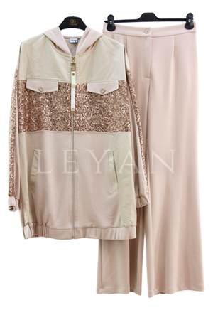 Orhan Store Pul Payetli İkili Takım- LYN04269 Bej