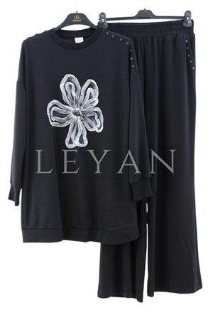 Orhan Store Çiçek Detaylı Takım- LYN04272 Siyah