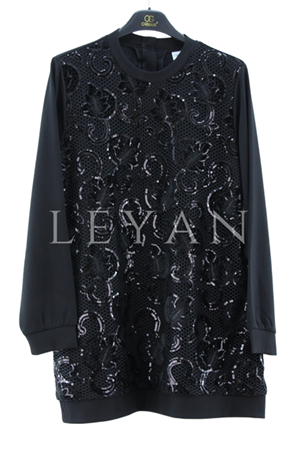 Orhan Store Fileli Payetli Tunik- LYN04273 Siyah