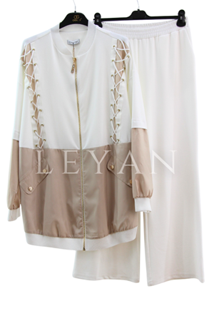 Orhan Store Paraşüt Detaylı Takım- LYN04288 Ekru