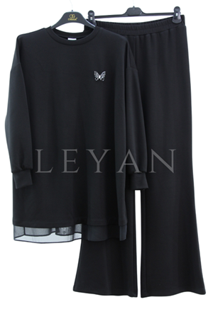 Orhan Store Şifon Detaylı Takım- LYN04292 Siyah