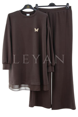 Orhan Store Şifon Detaylı Takım- LYN04292 Kahve