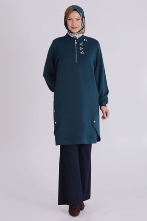 Behrem Taşlı Çıtçıt Detaylı Tunik- LYN04241 Zümrüt