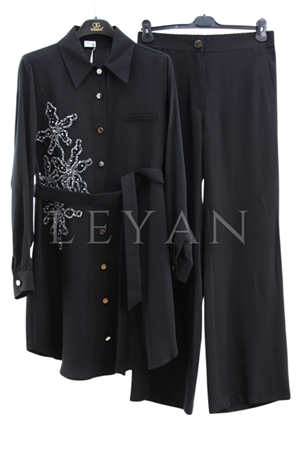 Orhan Store İşleme Detaylı Takım- LYN04304 Siyah