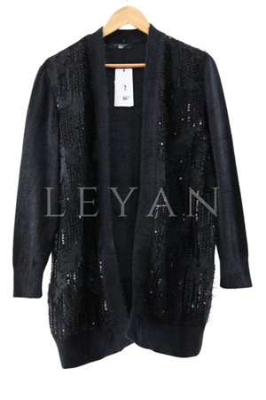 My312 Önü Taşlı Triko Hırka- LYN04316 Siyah