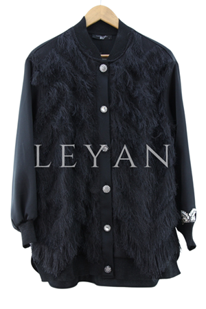 My312 Kolu Taşlı Püsküllü Ceket- LYN043198 Siyah