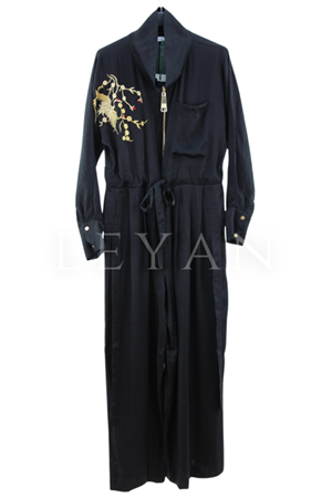 Misemramiss Zenyra Nakışlı Bel Büzgü Tulum- LYN04319 Siyah