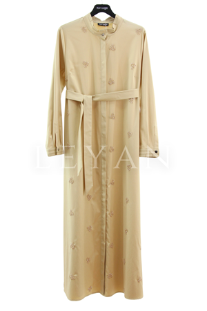 Fuat Gürşen Taş İşlemeli Elbise- LYN04322 Bej