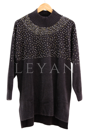 Nuss Boncuk İşlemeli Tunik- LYN04326 Kahve