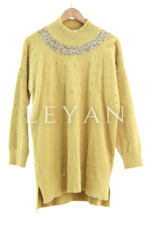 Nuss Boncuk İşlemeli Tunik- LYN04326 Hardal