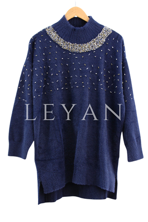 Nuss Boncuk İşlemeli Tunik- LYN04326 Lacivert