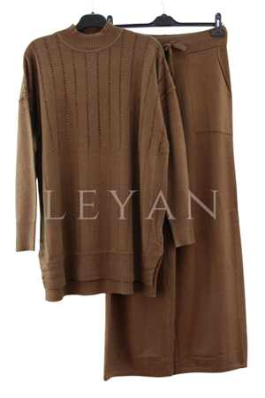 Fuat Gürşen Taş Baskılı Takım- LYN04337 Kahve