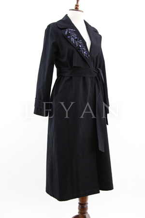 Nuss İşleme Detaylı Trench- LYN04340 Lacivert