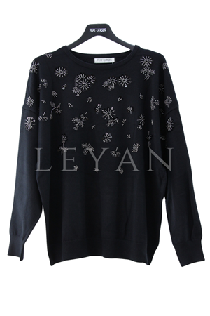 Fuat Gürşen Taş İşlemeli Bluz- LYN04343 Siyah
