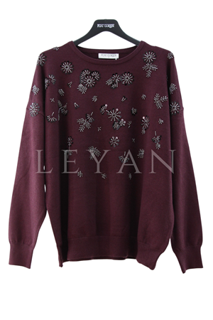Fuat Gürşen Taş İşlemeli Bluz- LYN04343 Bordo