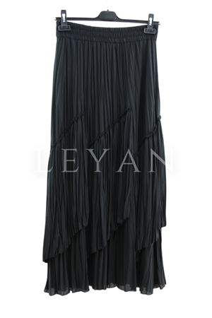 Sentez Viola Parçalı Kırıştırma Etek- LYN04352 Siyah