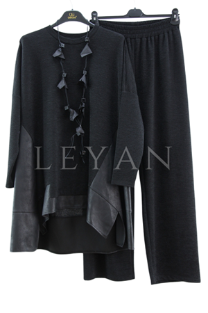 Orhan Store Deri Detaylı Takım- LYN04354 Siyah