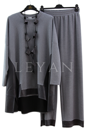 Orhan Store Deri Detaylı Takım- LYN04354 Gri