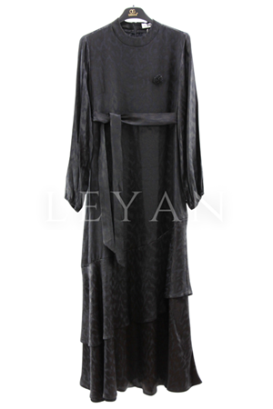 Orhan Store Volanlı Jakar Elbise- LYN04362 Siyah