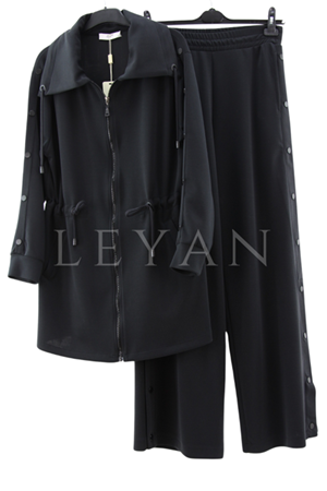 Tığ Triko Çıtçıtlı Pantolonlu Takım- LYN03578 Siyah