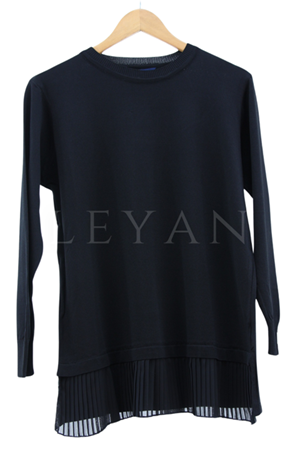 Önü Şifonlu Pilise Detaylı Merserize Triko Bluz- LYN03141 Siyah
