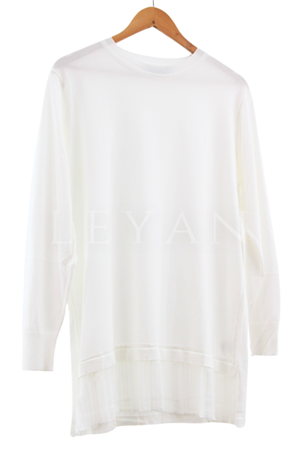 Önü Şifonlu Pilise Detaylı Merserize Triko Bluz- LYN03141 Ekru